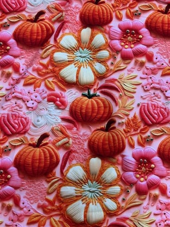 Faux Embroidered Pumpkin Floral DBP Fabric: Soft & Stretchy Knit on double brushed poly fabric