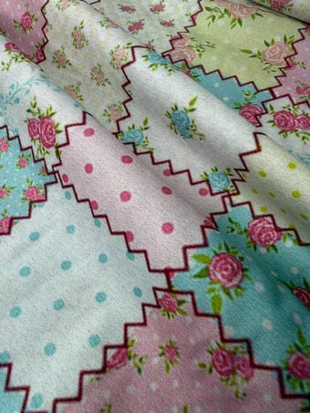 Vintage Floral Patchwork 100% Cotton Fabric on 100% woven cotton fabric