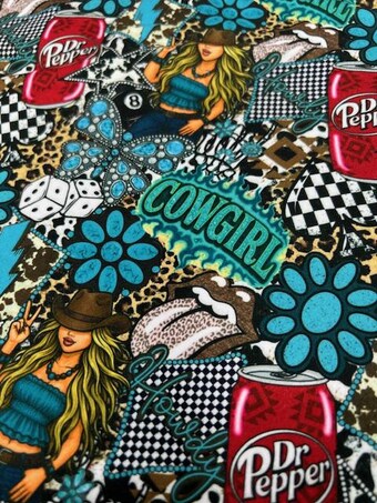 Cowgirl Vibes DBP Knit Fabric: Western Rockstar Apparel Print on double brushed poly fabric
