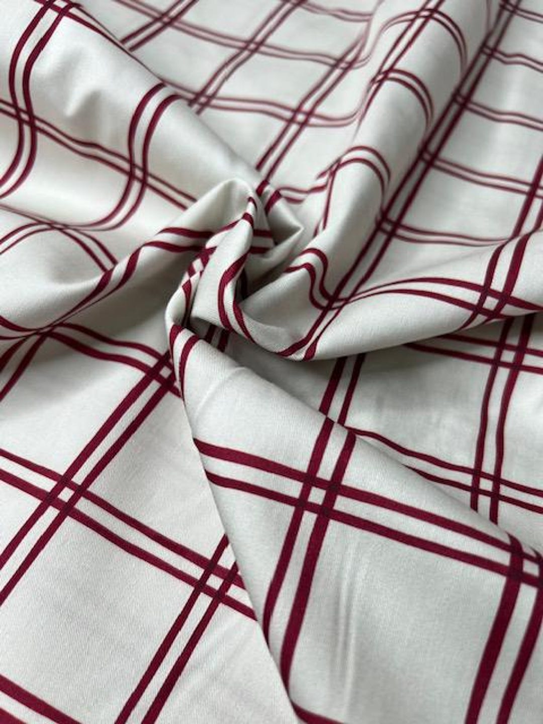 Classic Burgundy Windowpane Fabric - Lightweight Cotton by the Yard ...