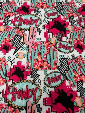 Punchy Western Howdy DBP Fabric on double brushed poly fabric