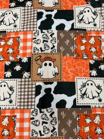 Spooky Western Patchwork DBP Fabric: Halloween Knit on double brushed poly fabric
