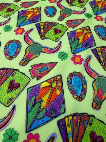 Neon Retro Western Swim Spandex Fabric on swim fabric
