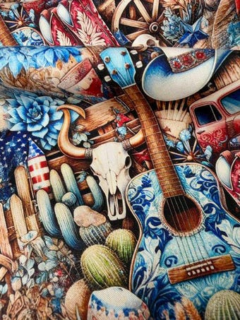 Rustic Western Collage 100% Cotton Fabric on 100% woven cotton fabric