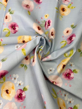 Floral Blue Cotton Fabric: Melody Simple Print on 100% woven cotton fabric