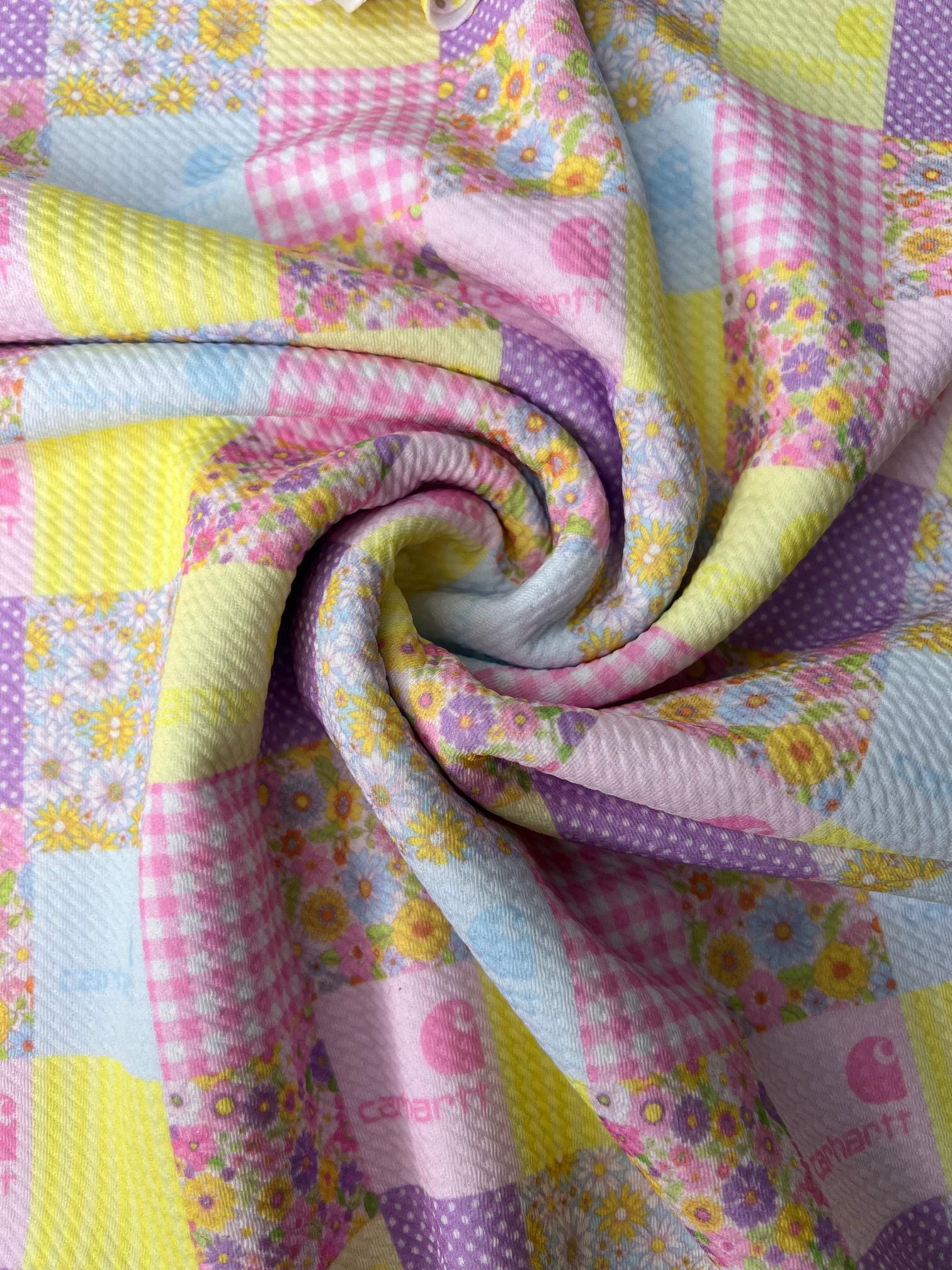 Country Pastel Girly Fabric Bullet, Bullet Fabric, Pastel Country Bullet Knit Fabric, Fabric by the Yard, Patchwork Floral Pastel Fabric.