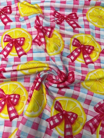 Summer Citrus & Coquette Bows Patchwork DBP on double brushed poly fabric