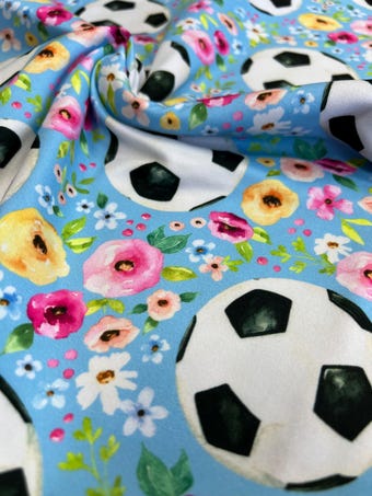Floral Soccer DBP Fabric: Super Soft Stretchy Knit on double brushed poly fabric