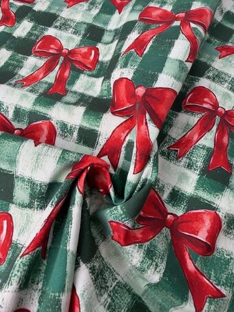 Rustic Holiday Coquette Bows on 100% woven cotton fabric