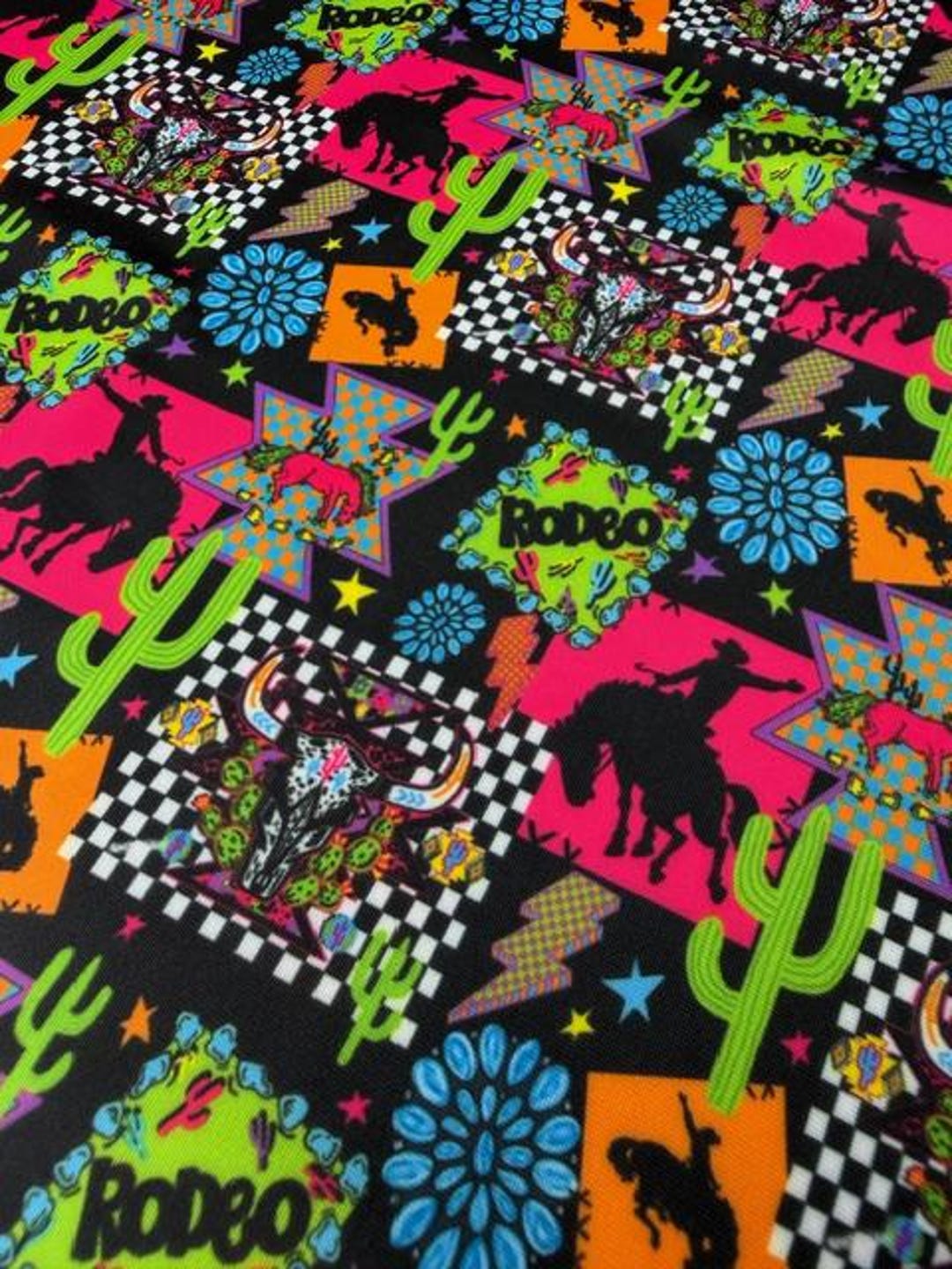 Retro Neon Rodeo Spandex Fabric - 
