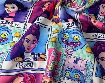 Anime character fabrics K Pop DBP Fabric by the Yard | Double Brushed Poly Spandex Knit | Super Soft & Stretchy! In Stock ready to Ship!