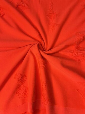 Neon Orange Distressed Denim Jersey Knit Fabric: 58-60" Wide on other fabric