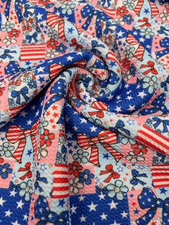 USA Coquette Patchwork Bullet Fabric on bullet liverpool knit fabric