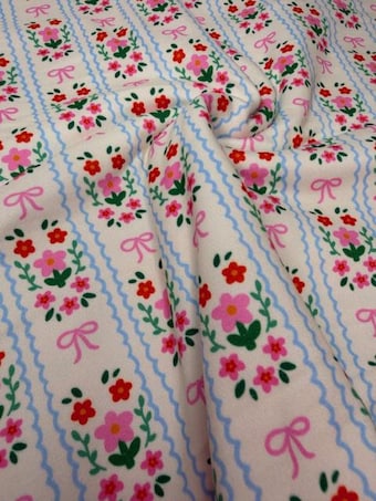 Mini Floral Bow Stripe DBP Fabric by the Yard on double brushed poly fabric