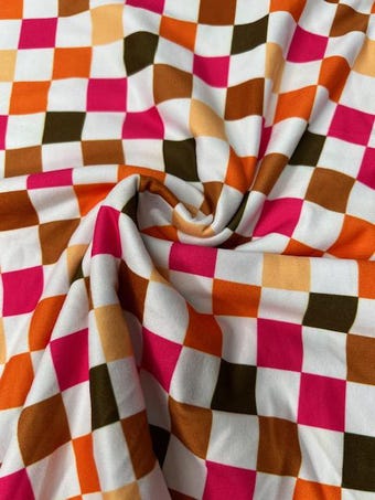 Holiday Coffee Checks Knit Fabric: Retro Apparel on double brushed poly fabric