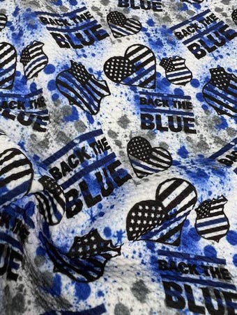 Back the Blue Bullet Fabric on bullet liverpool knit fabric