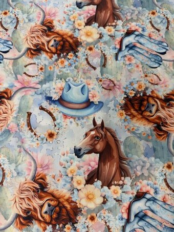 Elegant Western Coquette Steer & Floral Quilting Cotton- 100% Cotton Fabric Steer on 100% woven cotton fabric