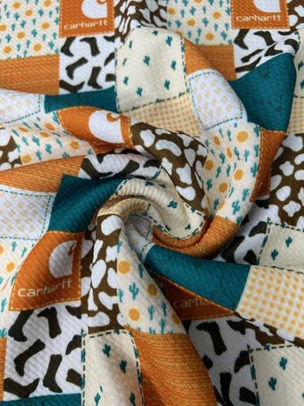 Cow Cactus Patchwork Fabric on bullet liverpool knit fabric