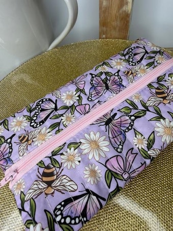 Butterfly Check Floral Multi-Purpose Pouch — Bible covers, journal covers, handmade unique gifts