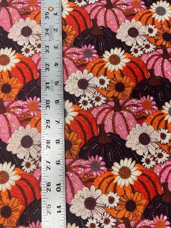 Retro Pumpkin & Daisy Liverpool-Bullet Fabric - Vibrant Fall Floral Print by the Yard on bullet liverpool knit fabric