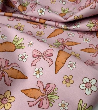 Pink Easter Carrot Fabric by the Yard on 100% woven cotton fabric