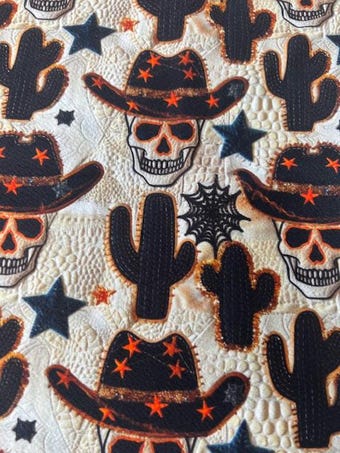 Halloween Rodeo Liverpool Knit - Textured Skull & Hat Fabric by the Yard on other fabric