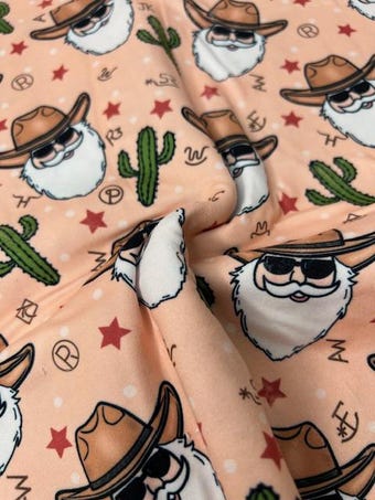 Cowboy Santa DBP Fabric on double brushed poly fabric