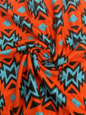 Country Western Aztec Knit Fabric: Soft Stretchy DBP on double brushed poly fabric