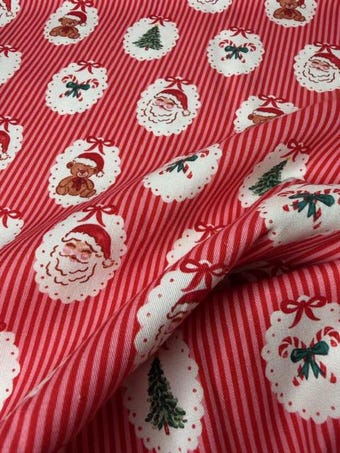 Christmas Medallions Cotton Fabric - 58-60" Wide Quilting Cotton - Santa & Teddy Bear Print--SELLS OUT FAST! on 100% woven cotton fabric