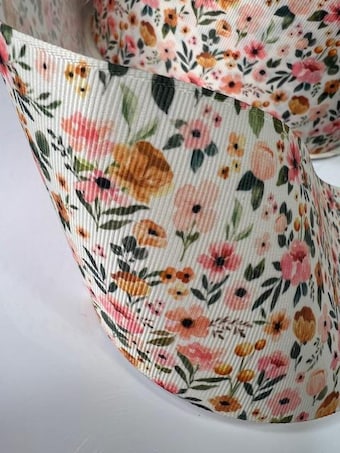 Blossom Floral Print Ribbon: 3 Inch Grosgrain Farm Ribbon on other fabric