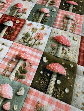 Luxurious Small Cottage Core Mushroom Satin Fabric - 58-60" Wide Silky Smooth Apparel Material by the Yard on other fabric
