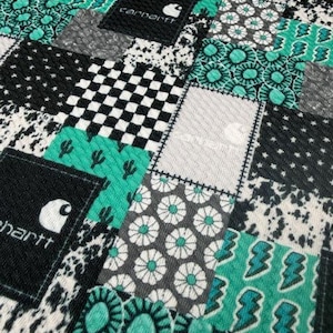 Teal Country Patchwork Bullet Fabric, Patchwork Bullet Fabric, Country Western Bullet Fabric. SHIPS FAST!