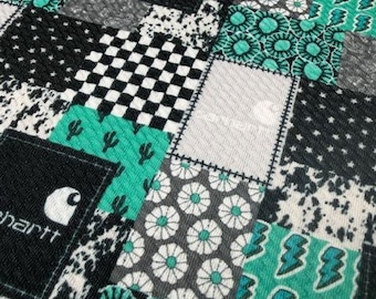 Teal Country Patchwork Bullet Fabric, Patchwork Bullet Fabric, Country Western Bullet Fabric. SHIPS FAST!