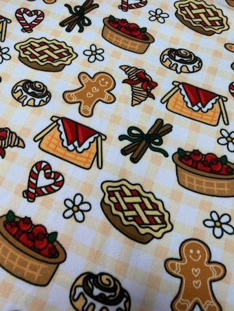 Mini Christmas Baking Doodles DBP Fabric by the Yard on double brushed poly fabric