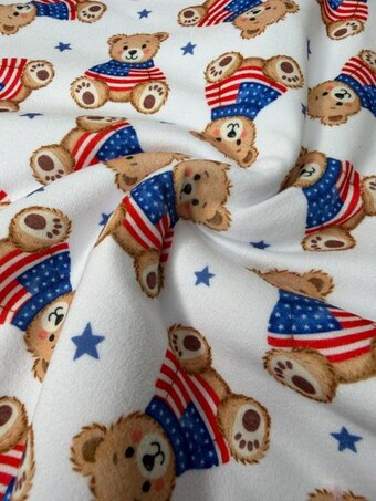 Americana Teddy Bear DBP Fabric on double brushed poly fabric