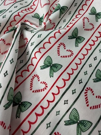 Candy Cane Heart Stripe Cotton Fabric on 100% woven cotton fabric