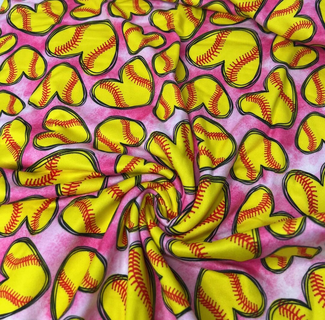 Pink Softball Hearts DBP Knit Fabric: Super Soft, Stretchy Sewing ...