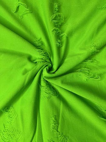 Neon Lime Distressed Denim Jersey Knit Fabric: Apparel Stretch Blend on other fabric
