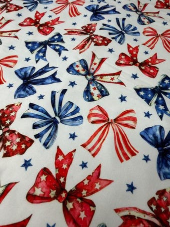 Americana Patriotic Bow DBP Fabric on double brushed poly fabric