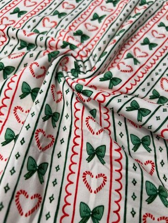 Christmas Bows and Candy Cane Super Soft and Stretchy DBP Fabric on double brushed poly fabric