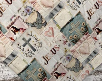 Faith-Inspired Quilt Fabric - Christian Symbols & Floral Blocks - Wide 4oz Cotton Big Seller-