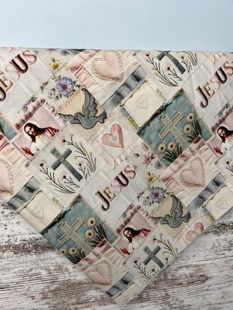 Faith-Inspired Quilt Fabric - Christian Symbols & Floral Blocks - Wide 4oz Cotton Big Seller- on 100% woven cotton fabric