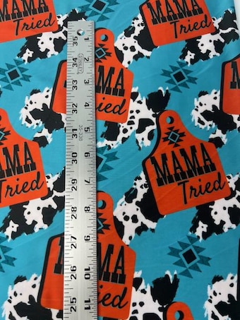 Mama Tried Western Swim Spandex Fabric - Turquoise Cowhide & Aztec Print - Activewear Knit on swim fabric