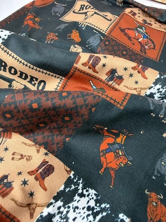 Vintage Rodeo Patchwork DBP Fabric on double brushed poly fabric