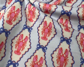 Pink Lobster DBP Fabric - 58-60" Wide Soft Knit - Nautical Diamond Print with Bows