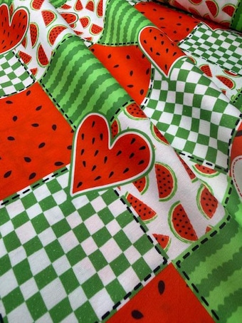 Watermelon Patchwork Cotton Fabric on 100% woven cotton fabric