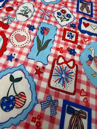 Americana Gingham Goose Cotton Fabric on 100% woven cotton fabric