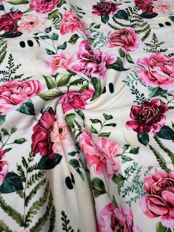 Ghostly Floral DBP Knit Fabric: Halloween Ghosts & Watercolor Blooms on double brushed poly fabric