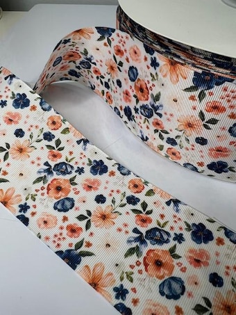 Blue Floral Grosgrain Ribbon - Cate and Rainn 3 Inch on other fabric