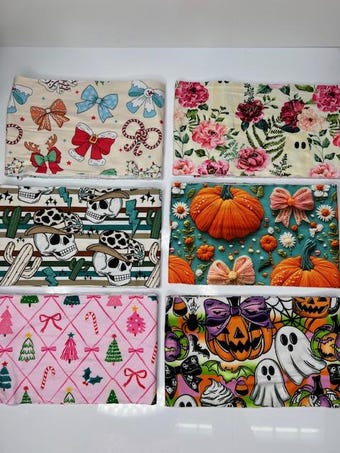 Assorted DBP Bow Strips 6-Pack - 5"x60" Precut Fabric for Headbands - Holiday & Spooky Prints on double brushed poly fabric